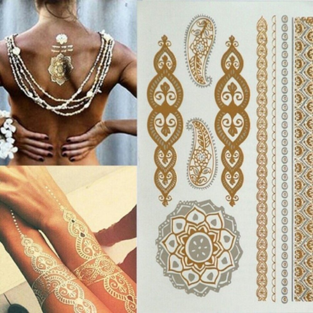 3 sheets Golden Silver Temporary Tattoo